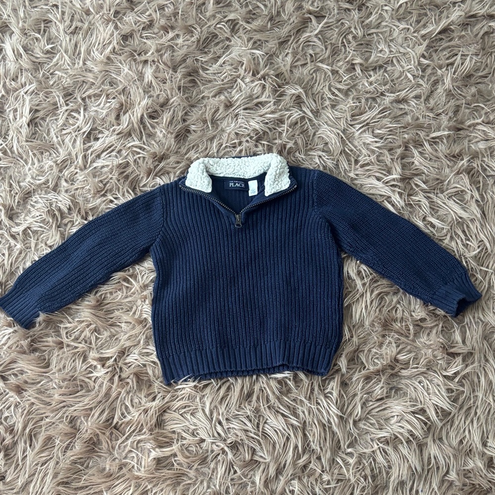 Children’s Place toddler boy blue warm knit sherpa lined zip up sweater size 2T